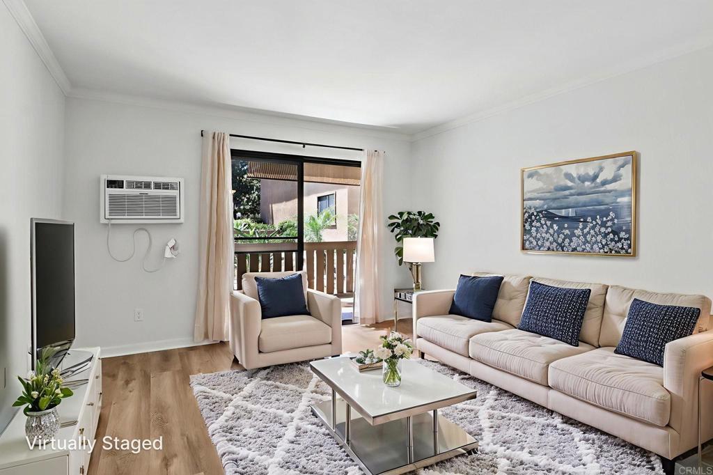 Ground-floor condo in the heart of Mira Mesa offers a turnkey opportunity for first-time buyers, downsizers, or investors. Located in a well-maintained, tree-shaded community, the home provides a peaceful retreat from the stresses of everyday life. The interior features updated luxury vinyl plank flooring, fresh paint, and a modern kitchen with white cabinetry, quartz countertops, and a tile backsplash. The layout flows efficiently from the kitchen to the dining and living areas. The spacious bedroom includes a large walk-in closet, and the bathroom offers a separate vanity and tub-shower combination. A private covered patio provides outdoor space along with an exterior storage closet. The unit is ideally located near the community laundry room and just steps from the beautifully landscaped common areas. Residents also enjoy access to the community pool, spa, and tennis courts. A rare feature at this price point: the condo includes two assigned parking spaces. If only one is needed, the second can be rented out to help offset monthly expenses—an excellent opportunity for an easy house hack. FHA and VA approved! Located just minutes from Mira Mesa Boulevard with convenient access to grocery stores like Vons, H Mart, and Target, as well as Mira Mesa Community Park, schools, and local dining. Its central location makes commuting simple via the 15 and 805 freeways.