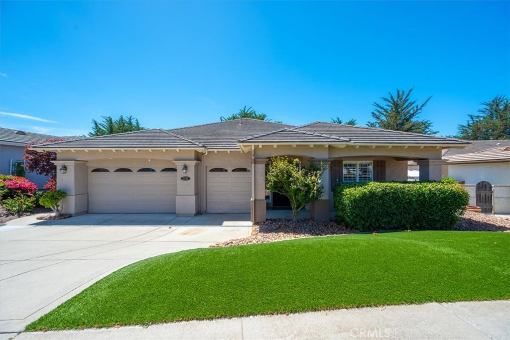 Beautifully appointed single-level home in the gated community of Cypress Ridge. Luxury vinyl plank flooring throughout; interior has recently been painted. Southwest back yard exposure with elevated views of the golf course and a peek of the ocean. Three bedrooms plus office; 2-1/2 baths; living and family room open foor plan; plantation shutters, ceiling fans, solar, security system; gourmet kitchen with double ovens, 5-burner stovetop, and three fireplaces. Previous owner had a green thumb and was an avid gardener; raised garden beds with drip lines; 3-car garage. Low HOA fees of $138/month. Termite clearance on record; home inspection report available; some repairs have been made. Please see supplements. Don't wait to call your Agent or this gem will be gone!
