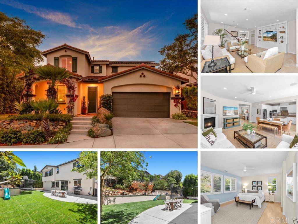 Just Listed! Desirable Terraza Home in San Elijo Hills. Gorgeous curb appeal, beautifully upgraded and eco-conscious with owned solar, this spacious residence offers 3 bedrooms plus a dedicated office/desk area and 2.5 bathrooms, 3 car garage - built in 2010 and boasting 2,182 Est. SqFt. The gourmet kitchen features granite countertops, stainless steel appliances, and a center island opening to an inviting family room with fireplace - perfect for everyday living and entertaining. The dining and living room combination showcases elegant tile flooring and custom built-in cabinetry. Upstairs, enjoy laminate wood flooring throughout, including the office/desk area, with tile in the bathrooms and laundry room. The expansive primary suite includes walk-in closet and a tranquil bath with soaking tub, dual sinks and walk-in shower. Custom built-in cabinetry is thoughtfully integrated throughout the home. Additional highlights include ceiling fans, air conditioning, tankless water heater and fully paid solar system for energy efficiency. Set on a private, pool-sized lot, the outdoor space features a large patio, spacious lawn, raised play area, mature landscaping and several fruit trees - ideal for entertaining, relaxing and play. The tandem 3-car garage includes overhead storage racks for added utility. Washer/Dryer/Fridge and Solar System are included. LOW MELLO ROOS and HOA! Located within the boundaries of the highly desirable Double Peak School. The San Elijo Hills community features: - Top-rated schools - Ball parks & soccer field - Picnic areas & playgrounds - Dog park & community center - Town center with stores and shops, restaurants and eateries, 18 miles of scenic trails & a 19-acre park - Over 1,000 acres of open space Enjoy the Southern California Coastal lifestyle, a short drive to the beaches and everything San Diego County has top offer. Seller to select services. Mello-Roos fees are estimated. All MLS and marketing information is approximate and not guaranteed.