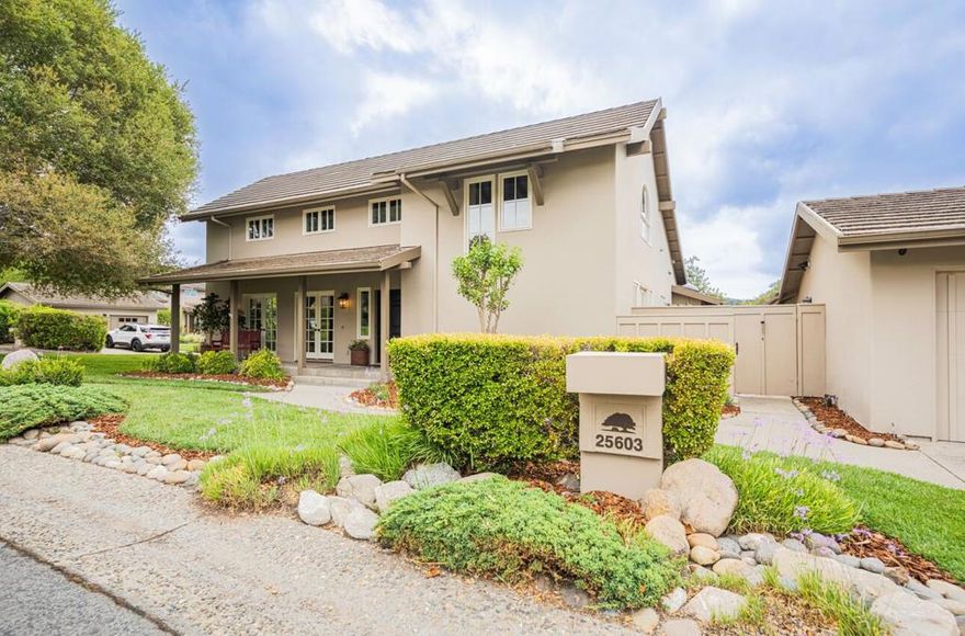 Envision a perfect retreat for family gatherings and guest stays. Discover your dream home at 25603 Creekview Circle!  Located in the sun-drenched community of Markham Ranch in Corral de Tierra, this 4-bedroom, 3-bath home offers 2,650 sq. ft. of refined living with a thoughtful floor plan and vaulted ceilings. The ground-floor primary bedroom is light and bright with a well-appointed bathroom.  The gourmet kitchen, with stainless steel appliances and stone countertops, is a chef's delight. Entertain effortlessly with a built-in buffet in the dining room and custom gas fireplaces in both the family and living rooms. Enjoy true indoor-outdoor living on the patio, complete with a custom fireplace and built-in BBQ.  The one-of-a-kind 400 sq. ft. detached guest unit, reminiscent of a Carmel cottage, features a vaulted ceiling, Murphy bed, gas fireplace, and a luxurious bathroom with a curbless shower and heated flooring. It offers its own outdoor seating area, perfect for relaxation, ideal for visiting family, or multigenerational living.  The expanded garage accommodates two compact cars and one large SUV. Enjoy community amenities, including a clubhouse, pool, tennis courts, walking trails, and close proximity to the Corral de Tierra Country Club and the Monterey Peninsula.