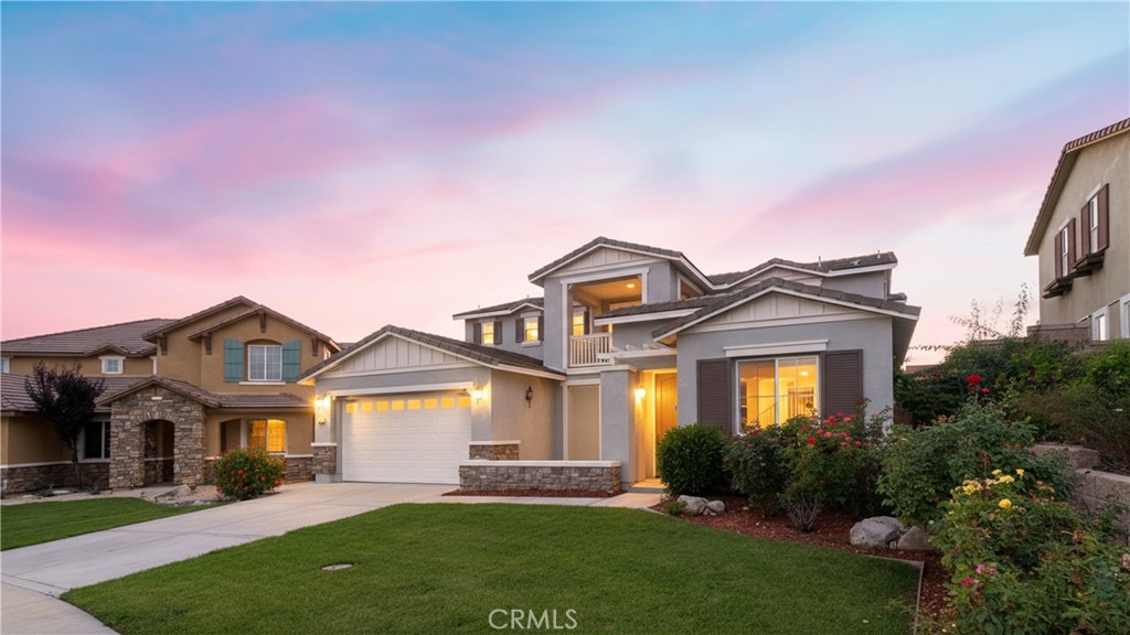 Welcome to this beautiful home located in the prestigious gated community of Rancho Etiwanda Estates, renowned for its exceptional school district and breathtaking mountain views. This residence offers great curb appeal with a charming single-door entry and a private front courtyard featuring separate access—perfect for added privacy or a serene outdoor retreat. Step inside to a bright and open floor plan with a formal living and dining room that creates a welcoming first impression. Enjoy the elegance of brand new luxury vinyl plank flooring throughout and a freshly painted interior that enhances the home's airy and modern feel. The heart of the home is a spacious, upgraded kitchen featuring a large center island, custom workspace, an abundance of cabinetry, a walk-in pantry, and a convenient butler’s pantry. Brand new stainless steel appliances include a convection oven, built-in microwave, powerful range hood, and dishwasher—making this kitchen a dream for any home chef. It opens seamlessly to the cozy family room with a warm fireplace, perfect for everyday living or entertaining guests. A private downstairs bedroom and full bath offer the perfect space for overnight guests or a home office setup. Recessed lighting throughout adds a modern touch and enhances the home’s bright ambiance. Upstairs, a generous loft opens to a private balcony where you can take in sweeping views of the neighborhood and nearby mountains. The luxurious primary suite features double-door entry, a spacious layout, and unobstructed views of city lights. The en-suite bathroom is designed for relaxation, showcasing a large soaking tub, separate walk-in shower, dual vanities, and an oversized walk-in closet—creating a true spa-like retreat. Two additional upstairs bedrooms offer beautiful city lights views, providing comfort and style for family or guests. A convenient upstairs laundry room includes a utility sink and ample space, adding functionality and ease to your daily routine. The low-maintenance backyard is beautifully landscaped with a concrete patio—ideal for relaxing or entertaining outdoors. A two-car garage completes this move-in-ready home. Don’t miss the opportunity to live in one of Rancho Cucamonga’s most desirable communities, combining comfort, elegance, and top-tier amenities.
