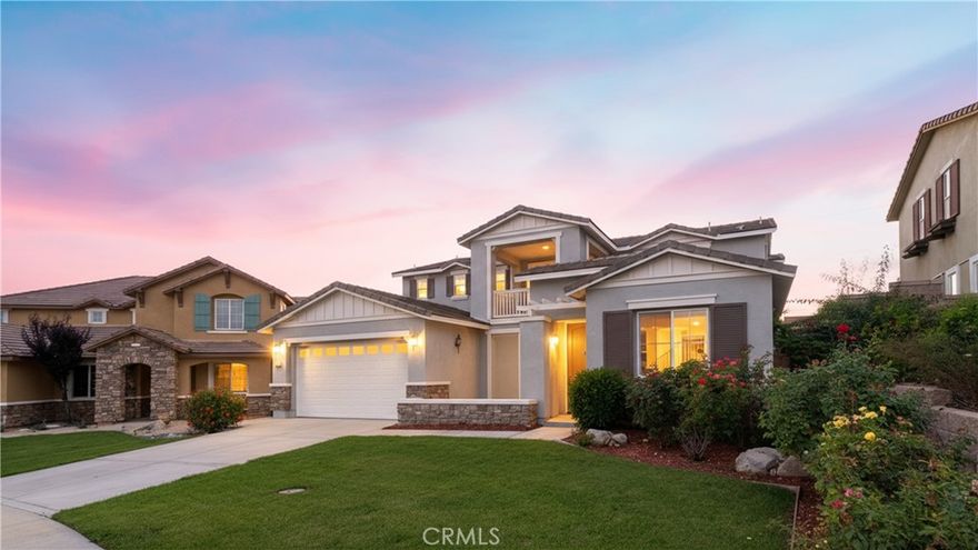Welcome to this beautiful home located in the prestigious gated community of Rancho Etiwanda Estates, renowned for its exceptional school district and breathtaking mountain views. This residence offers great curb appeal with a charming single-door entry and a private front courtyard featuring separate access—perfect for added privacy or a serene outdoor retreat. Step inside to a bright and open floor plan with a formal living and dining room that creates a welcoming first impression. Enjoy the elegance of brand new luxury vinyl plank flooring throughout and a freshly painted interior that enhances the home's airy and modern feel. The heart of the home is a spacious, upgraded kitchen featuring a large center island, custom workspace, an abundance of cabinetry, a walk-in pantry, and a convenient butler’s pantry. Brand new stainless steel appliances include a convection oven, built-in microwave, powerful range hood, and dishwasher—making this kitchen a dream for any home chef. It opens seamlessly to the cozy family room with a warm fireplace, perfect for everyday living or entertaining guests. A private downstairs bedroom and full bath offer the perfect space for overnight guests or a home office setup. Recessed lighting throughout adds a modern touch and enhances the home’s bright ambiance. Upstairs, a generous loft opens to a private balcony where you can take in sweeping views of the neighborhood and nearby mountains. The luxurious primary suite features double-door entry, a spacious layout, and unobstructed views of city lights. The en-suite bathroom is designed for relaxation, showcasing a large soaking tub, separate walk-in shower, dual vanities, and an oversized walk-in closet—creating a true spa-like retreat. Two additional upstairs bedrooms offer beautiful city lights views, providing comfort and style for family or guests. A convenient upstairs laundry room includes a utility sink and ample space, adding functionality and ease to your daily routine. The low-maintenance backyard is beautifully landscaped with a concrete patio—ideal for relaxing or entertaining outdoors. A two-car garage completes this move-in-ready home. Don’t miss the opportunity to live in one of Rancho Cucamonga’s most desirable communities, combining comfort, elegance, and top-tier amenities.