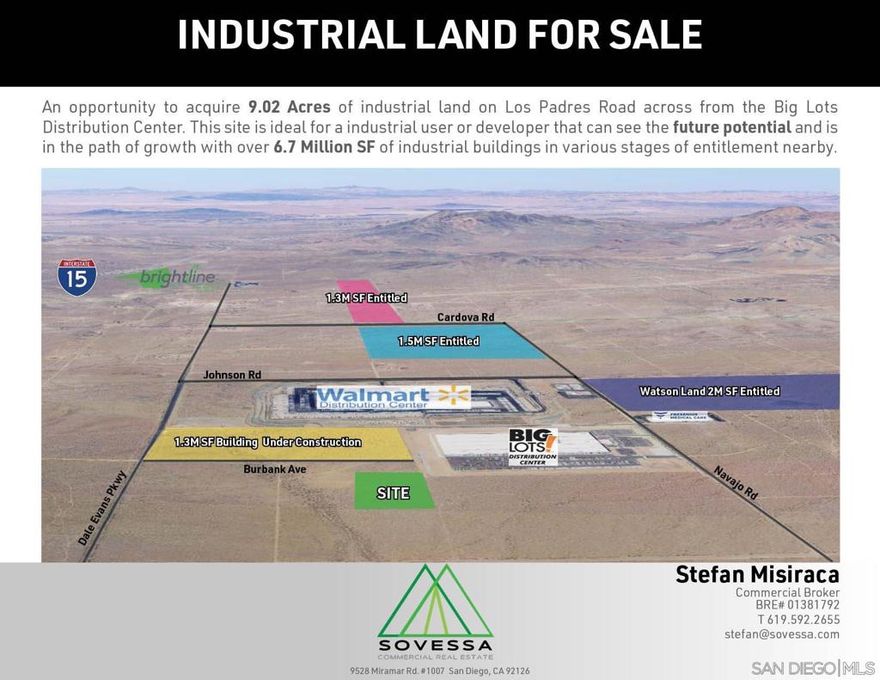 An opportunity to acquire 9.02 Acres of industrial land on Los Padres Road across from the Big Lots Distribution Center and just south of the new Lecangs 1.1 Million SF distribution center.  This site is ideal for a industrial user or developer that can see the future potential. This site is in the path of growth making it strategic asset that will appreciate well into the future.