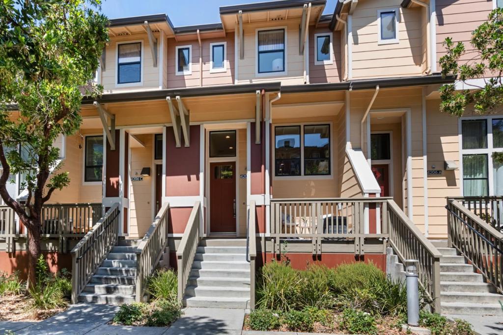 Beautiful townhome with perfect layout of 3bd 3ba in the desirable Arbor Real community with private and award-winning Palo Alto schools. This bright and airy home features high ceilings, bamboo hardwood floors, recessed lighting, and double-pane windows. The gourmet kitchen boasts granite countertops, brand-new cooktop and vent hood, stainless steel appliances, breakfast bar, and modern cabinetry. Ideal floor plan with one bedroom and full bath on the main level, plus two spacious suites upstairs, including a luxurious primary with dual walk-in closets, dual vanities, walk-in shower, and enclosed toilet. Additional highlights include inside laundry, central HVAC, and an attached 2-car garage with new garage door and ample storage. Enjoy resort-style amenities: pool, spa, clubhouse, playground, and picnic area. Low HOA dues and a prime location near Stanford, Caltrain, Google, Facebook, and top shops and restaurants.