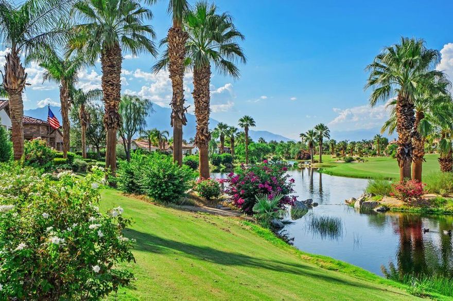 Welcome home to this beautifully remodeled Model 622, a 3,766 sq. ft. residence that embodies warmth, comfort, and elegance inside the prestigious gates of Toscana Country Club. With four bedrooms and four and a half baths, including a detached casita with its own sitting area, the home has been thoughtfully designed for both relaxation and entertaining.Set on a wide lot, this home offers one of the community's premier vantage points, showcasing sweeping views of the Jack Nicklaus-designed North Course, tranquil lakes, and dramatic mountain ranges beyond. The setting combines the serenity of nature with the prestige of a world-class golf community.Inside, soaring ceilings and expansive glass doors fill the great room with natural light and connect seamlessly to the outdoors. The kitchen features new luxury appliances, a generous island, sleek countertops, and custom cabinetry, while the dining area captures golf and lake views. The primary suite serves as a private retreat with expansive windows, a spa-inspired bath, dual vanities, soaking tub, and glass-enclosed shower. Each guest room is en suite, and the detached casita offers an ideal private space for family or friends.Outdoor living is central to desert life, and this home delivers. The backyard offers a sparkling pool and spa, built-in kitchen, and expansive entertaining spaces overlooking the course and lakes. The front courtyard adds another inviting space with a fireplace, water feature, and private putting green.Additional upgrades include owned solar panels, a three-car garage with air conditioning, and a whole-home water filtration system.Blending luxury and comfort, this Model 622 residence offers a rare opportunity to enjoy the desert lifestyle in one of Indian Wells' most exclusive communities.