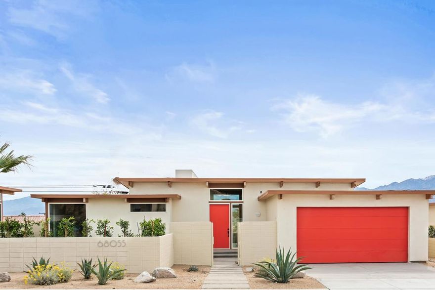 As Seen On HGTV/ House Hunters, this authentic Mid Century Modern Architectural dream home is nestled in the hills of Desert Hot Springs, known for its natural hot springs spas.  This unique estate boasts 1820 SFT of space, 3 spacious bedrooms and 2 full bathrooms, and full laundry room, with designer touches, constructed in the famous 'Alexander' Architectural Tradition. Enjoy endless sunsets with sweeping southern facing views of the majestic Mt. San Jacinto.  Built environmentally conscious, this super efficiency home includes premier insulation, all electric and solar panels equipped, Zoned electric heat pump heating and cooling, electric vehicle ready wiring, electric on demand water heating, and zoned electric pumps for ultimate comfort.  Shaded exterior wood overhangs.  Park with ease in the fully enclosed and insulated garage.  Additional features include insulated under floor space and T&G wood ceiling decking.  This Mid-Century Modern architecture blends seamlessly with modern living, and spacious lots, No HOA dues or Mello Roos.  It's the perfect blend of luxury and practicality.  Minutes from Palm Springs and Joshua Tree National Park.  Builder incentives include an interest rate buy-down or closing  cost assistance with a good offer.  Get Palm Springs style for an amazing price.