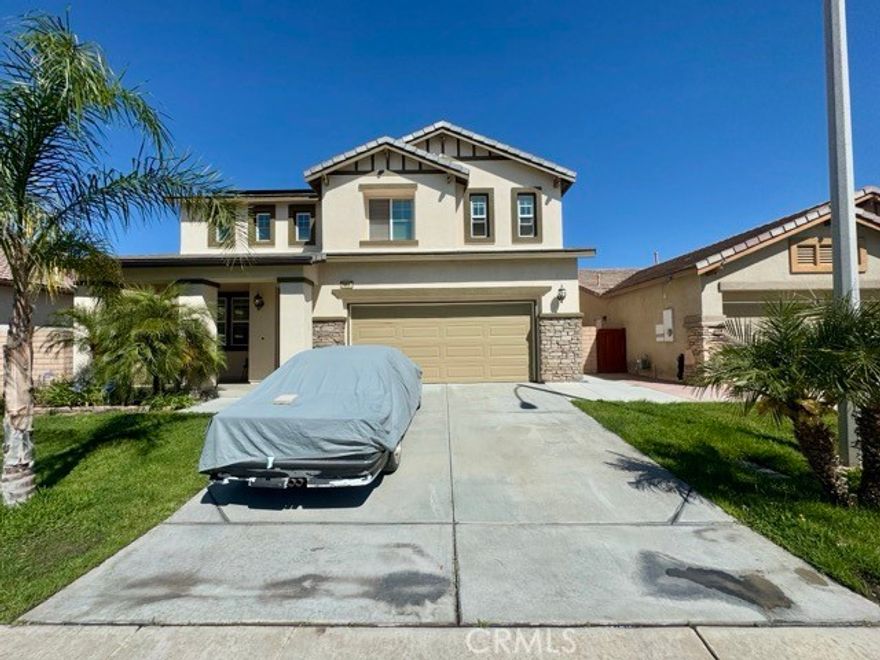 This upcoming 4 bedroom, 2.5 bathroom home with Solar is located in the highly desirable Tierra Shores gated community in Menifee and offers the perfect blend of spacious living and modern comfort. With wonderful curb appeal, the home features a three car tandem garage providing ample space. Inside, you’ll find soaring ceilings, laminate flooring, and an abundance of natural light that highlight the open-concept layout and create a warm, inviting atmosphere. The kitchen features oak cabinetry, granite countertops, stainless steel appliances and seamlessly opens to the family room, ideal for entertaining and everyday living with a cozy fireplace. All four bedrooms are located upstairs, each generously sized to accommodate a variety of needs. All 4 bedrooms will have the carpet replaced with band new laminate flooring prior to a tenant moving in. The primary suite stands out with its expansive layout and luxurious ensuite bathroom, which includes dual sinks, a soaking tub, separate shower, and a walk-in closet. Venture outside to a beautifully landscaped backyard with fresh mulch making maintenance a breeze and plenty of room to relax or entertain. The backyard also offers a firepit and fruit trees! As a resident of Tierra Shores, you’ll enjoy access to exceptional community amenities including a pool, clubhouse, playgrounds, and scenic Menifee Lakes. Conveniently situated near shopping, dining, schools, and entertainment, this home truly has it all!