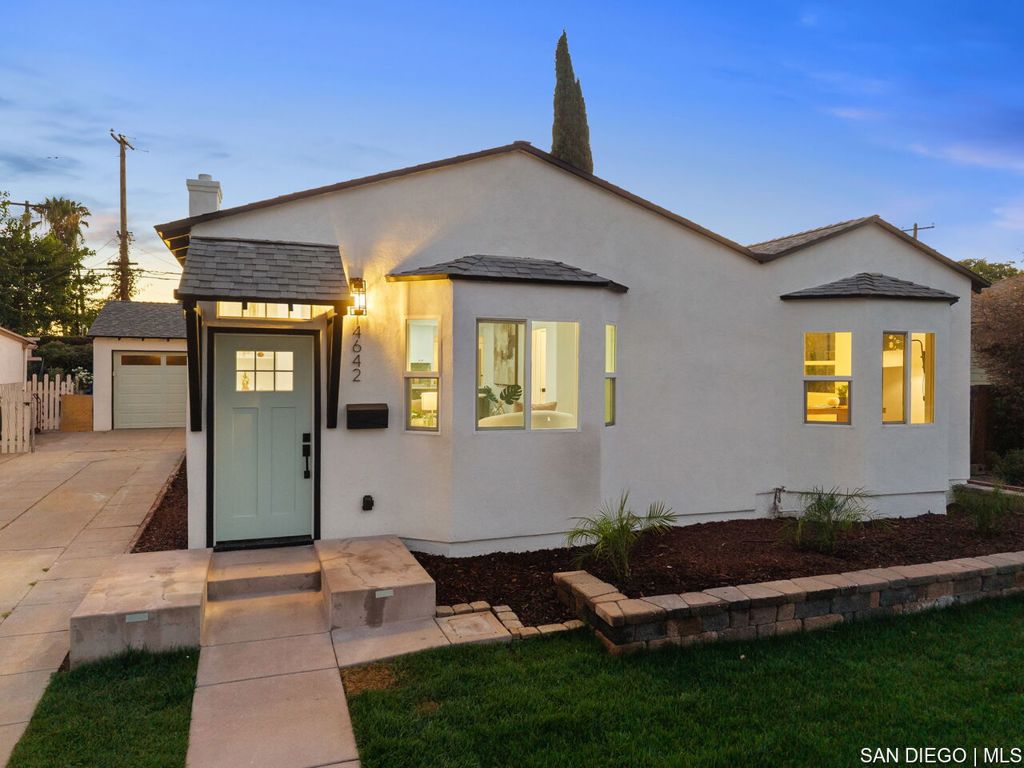 Newly remodeled gem in the heart of Rolando Village! This 3 bed, 2 bath home offers 1,300 sq ft of open-concept living on a 6,000 sq ft lot. Enjoy a brand-new kitchen, modern flooring, fresh paint, new stucco, and a refinished fireplace. Large bay windows bring curb appeal and great natural lighting. New heat pump HVAC, and remodeled bathrooms add comfort and style. Additional perks include a laundry room, new windows, and a new garage door. Located just one block from Pendleton Elementary in a walkable, tight-knit neighborhood. Rolando Village is known for its tree-lined streets, neighborly charm, and strong sense of community. Whether you're hosting friends in your stylish new space or strolling through the neighborhood, this 1941 classic has been thoughtfully updated for today's lifestyle. Don't miss this rare blend of charm, community, and modern upgrades! Sat. 8/1 will have free tacos