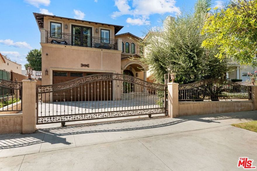 Furnished spacious 6,000+sf 6 bed/7.5 bath Mediterranean custom home with beautiful open floor plan. Prime mid-block location with gated front and auto-gated flag-stone finished driveway and walkway. Enter large living room opening to both dining room and back facing family room with fireplace and French doors to covered patio, tiled yard area and entertainer's outdoor covered kitchen with BBQ and bar area.  Double sized chef's kitchen with center island, 2 sinks, all top-of-the-line stainless steel appliances including Wolf range/double oven, wine fridge, built-in oversized refrigerator/freezer, butler's pantry with warming drawer and microwave.  Breakfast area overlooking backyard with patio access. stairway to 2nd story is filled with an abundance of natural light. 4 spacious bedrooms upstairs all with ensuite updated marble and tile-finished bathrooms, front facing bedrooms with balconies and Century City views.  Primary suite with fireplace, french doors to balcony with treetop and sunset views and large custom closet complete with island of dresser built-ins.  Primary bathroom with separate spa tub and steam shower, dual basins. Lower level of home with large open game room/den including projector tv and 2 additional bedrooms with ensuite bathrooms and powder room. Additional features include marble and hardwood flooring, Venetian plaster walls, wired sound, 4 zoned ac/heat, solar panels, alarm system, laundry room with storage on 2nd story level. Beautifully maintained. Prime location close to Westfield Century City Mall, UCLA and Westwood Village and Beverly Hills. Westwood Charter School. Available beginning