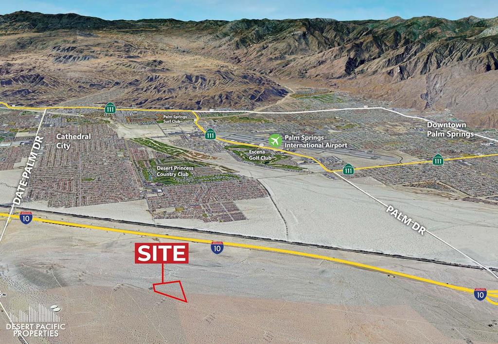 12.2 acres just north of I-10 in Cathedral City's North City Specific Plan area. In an area of future growth. Located within the Willow Hole Conservation Area. Gorgeous views. Centrally located between the Date Palm Drive & PalmDrive exits north of Interstate 10. Priced to sell! Approx. 4.5 miles to Palm Springs International Airport. 4x4 vehicle is highly suggested. Coordinates: Latitude 33.871474, Longitude -116.474631