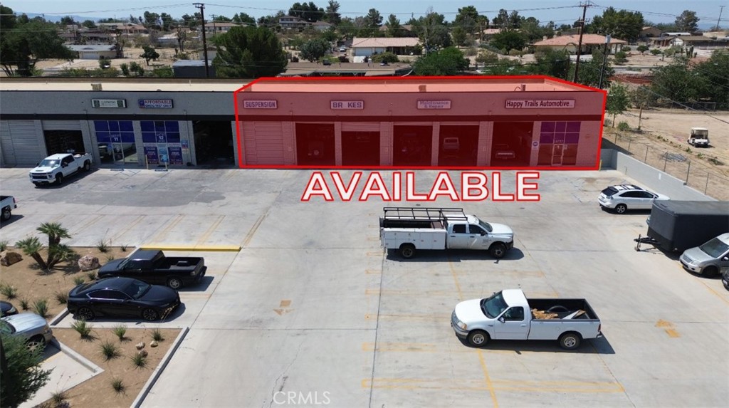 Now offering up to ±6,470 square feet of versatile commercial space prominently located along Highway 18 in Apple Valley. All or part of the space can be leased to suit your operational needs. The property features approximately ±5,310 SF of warehouse area equipped with six grade-level roll-up doors, plus ±1,160 SF of office space. Zoned C-G (General Commercial), the property accommodates a wide range of potential uses and is particularly well-suited for light automotive operations.
Conveniently situated less than one mile from the busy intersection of Highway 18 and Apple Valley Road, the site benefits from exceptional visibility and exposure to an average traffic count of ±46,000 vehicles per day.