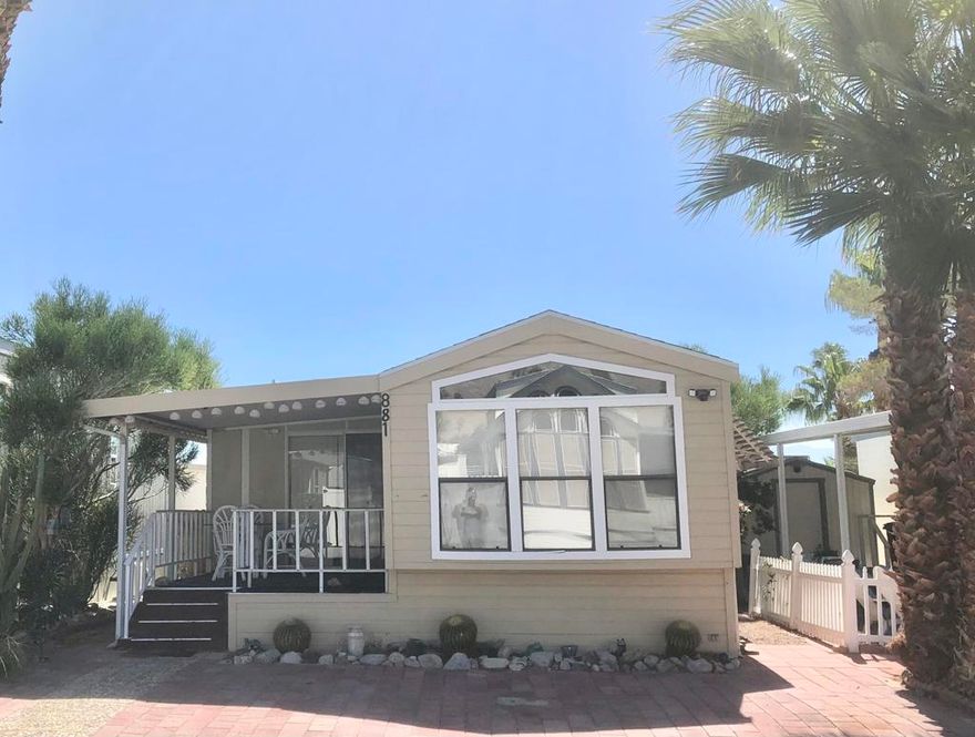 ALL AGED, gated community with a ton of amenities!UPGRADED park model with ROOM ADDITION on LOWEST TIER of space rent of $644 per month.WASHER and DRYER, covered deck and more!Sky Valley Resort is tucked away about 10-20 miles from all desert cities in Coachella Valley.  The grounds are beautiful with greenbelts, walking trails and ponds with a large family of ducks and other water fowl.  The community offers many events and activities during peak season and welcomes snowbirds.  There are 13 sparkling hot spring mineral pools and spas, fitness center, library, exercise classes and hobby groups.Financing Available