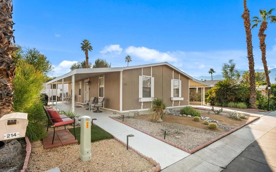 Perfect 55+ desert retreat at The Canyon! This 2BR home features an open floor plan with tall ceilings, laminate flooring, and a fully equipped kitchen with granite counters and a granite bar. Major upgrades include: new HVAC, new dishwasher, refrigerator, microwave, and hot water heater; new LVP flooring; complete re-leveling of the home with added earthquake clips; additional jacks supporting a 4 ft overhang along the home's length; and a remodeled primary bath shower. The primary suite also offers a walk-in closet, and both bathrooms include granite vanities and tile surrounds. Enjoy indoor laundry, outdoor patios, a storage shed, a long carport, and and a partially furnished interior for added convenience.*Living in The Canyon means access to fantastic amenities: tennis and pickleball courts, two pools, a spa, gym, indoor shuffleboard, billiards room, library, game room, and a beautiful dining hall where the community gathers for meals and events. The neighbors here are active, friendly, and always welcoming. Residency Requirements: Must be 55+, have a 750+ FICO score, and show proof of income that's 3x the rent (six months of bank statements required). Pets are welcome! Want to take a look? Call/text  Jacqueline Clemons, at (725) 777-8197 to schedule a private showing.