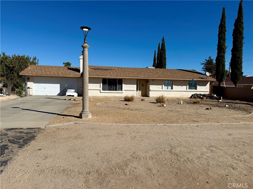 Beautiful Hesperia Home recent upgrades 3 bedroom 2 baths, kitchen with a lot of newer cabinets, coriander counter tops, stainless steel appliances microwave, stove, dishwasher, inside laundry room newer washer and dryer included tile floors newer inside paint, nice living room with a fireplace,

French door from dining area to outside cover patio a lot of concrete, central air and heat plus a widow evaporative cooler, rock landscaped, nice shed 

for storage fenced back yard