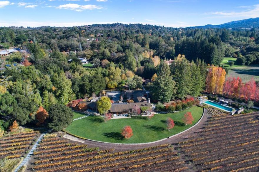 An incredible Silicon Valley estate located on 6.4 acres on a dead end lane in the town of Woodside.The property features a stunning 4 bedroom main home, a 2 bedroom guest house, a fitness building with sauna and steam rooms and a 1,000 bottle wine cellar to house production from the property's pinot noir grafted aged vines. Play on the clay tennis court and separate lighted sport court. Live outside with the outdoor kitchen, dining and fireplace and lounge by the sparkling glass-tiled pool.  A complete 2016 remodel included the addition of a spectacular copper roof, new flooring, new pool, automated shades and a working lab with anti-static flooring. Systems upgrades included a 120kVA-Whole House Generator, a 35kWp Photovoltaic system, an ELK M1 Security system with 38 cameras, VOIP keypad and license plate scanner and RFID tag gate control. There is a keyless entry/access for all buildings . A 3-tree treehouse awaits smaller guests and puts a finishing touch on this magical property.