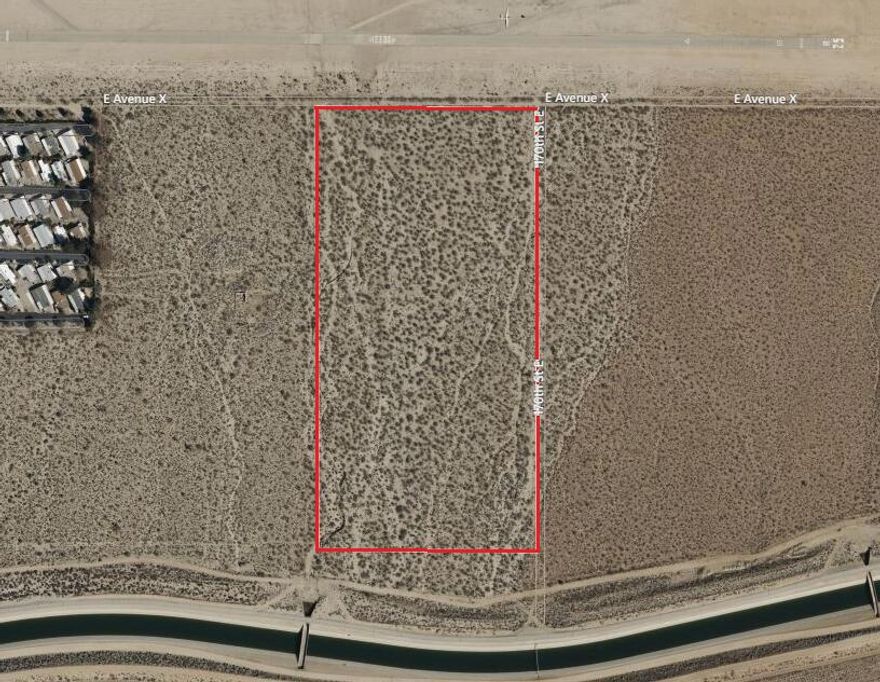 Large 20 acres borders the Crystal Airport Glider Port to the north and the Aqueduct to the south. Flat terrain with expansive views. Parcel is 1,950 feet west of 175th Street East. This lot is in the Llano Water Mutual boundary area.  Buyer and buyers agent should verify all information.