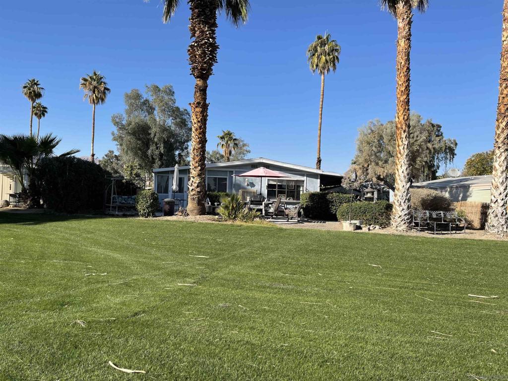 Amazing views, right on the Golf course.This is a classic 1974 model with a spacious back patio w/fireplace facing the #9 green, surrounded by Palm trees. 1440 sq feet of living space plus a huge, fully enclosed patio room w/ lots of windows & beautiful tile flooring. Enjoy 27 holes of golf in the Heart of Borrego Springs in the RoadRunner Golf & Country Club, A 55 & up community for Active Seniors. 24hr heated pool, Spa & exercise room, Tennis, pickleball, bocce ball, hiking trails, Daily Exercise activities including, Pilates, Yoga, Swim/Stretching & waterball. Current Rent is $960. All Offers are subject to RoadRunner Club approval.
