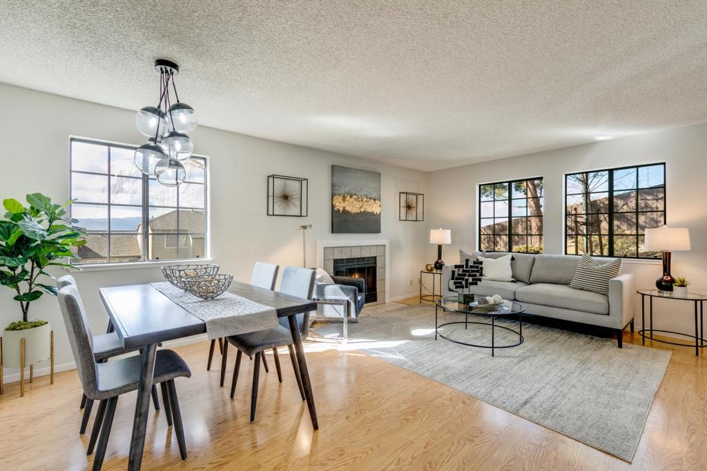 This updated condominium in the Elk Ridge Estates offers a peaceful setting along the slopes of Communications Hill in San Jose. The living room features space for a formal dining area, & includes a fireplace. The kitchen features new quartz countertops, modern appliances, & recessed lighting. The spacious master bed offers a large wardrobe closet, a private balcony, & ensuite master bath. The guest bed is located adjacent to the guest bath, & indoor laundry closet with a washer & dryer. Other features include central heating & cooling system, 1 parking stall in common garage, & 1 assigned space in the common parking lot. Built in 1988, the Elk Ridge Estates consists of 166 units within 21-separate buildings, each offering private decks & balconies, & numerous amenities. Close proximity to public parks & walking trails, as well as within a short commute of top Silicon Valley employers, numerous transportation options, & an abundance of shopping, dining, & entertainment destinations.