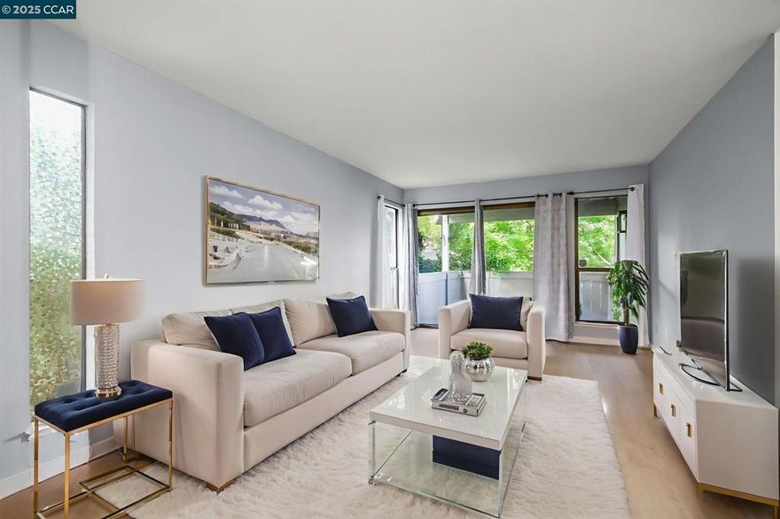 Nestled in the heart of Concord, this beautifully updated single-level condo blends comfort, convenience, and modern living. Located within the desirable Windsor Terrace community, residents enjoy a peaceful setting surrounded by mature redwoods, manicured landscaping, and access to resort-style amenities. Inside, the home offers an open-concept layout that seamlessly connects the kitchen, dining, and living areas—perfect for both relaxing and entertaining. The living room features a large sliding glass door that fills the space with natural light and leads to a private covered patio with a spacious storage closet. Down the hallway, you’ll find a convenient in-unit laundry area with a side-by-side washer and dryer, a full guest bathroom, and a versatile second bedroom with a generous walk-in closet—ideal for guests or a home office. The spacious primary suite offers a large closet and its own dedicated en-suite bathroom for added privacy. This particular unit is especially unique, featuring wider hallways and doorways for enhanced accessibility and comfort—a rare feature in Windsor Terrace. Enjoy the proximity to shopping, schools, restaurants, and public transportation, all while coming home to a quiet and welcoming community.