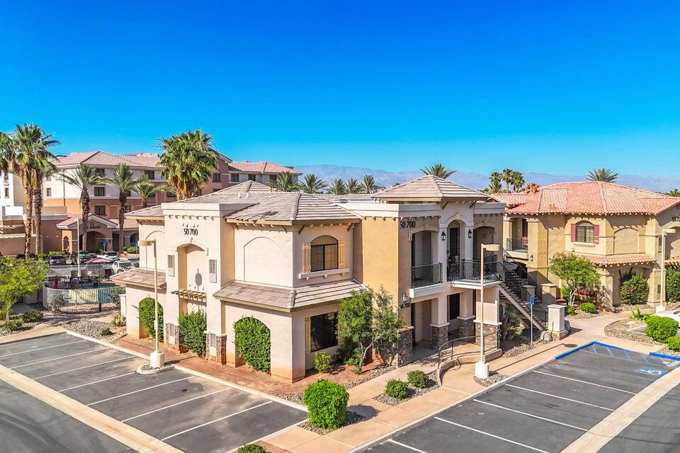 Ready for immediate occupancy. Perfect for single person or couple. Welcome home to Casitas Las Rosas. Great condo located across from Old Town La Quinta. Beautiful one bedroom, one bath situated on the second floor with easy access to pool and spa. fully furnished. Walk in closet is over-sized. The kitchen is well appointed with stove, microwave, fridge/freezer, granite counter tops. Bath is generous in size with tub/shower combo, granite counter tops. The laundry closet has stacked washer and dryer. Water, trash, internet, cable TV included. Ideally located in the heart of La Quinta. Super location and access to pool.