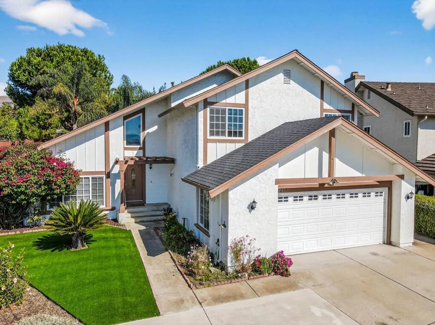 Welcome to this stunning and spacious residence nestled in the highly sought-after Evergreen neighborhood. Featuring 6 bedrooms and 4 bathrooms, this home offers 2,603 sq. ft. of comfortable living space on a generous 9,100 sq. ft. lot, ideally situated on a peaceful cul-de-sac. Step inside to a freshly painted interior complemented by new waterproof laminate flooring and plush carpeting. Enjoy central heating and air conditioning for year-round comfort. The remodeled open-concept kitchen flows seamlessly into the family room, where a cozy fireplace and direct backyard access create the perfect setting for entertaining or everyday family living. The main level includes a private suite with an en-suite bathroom, an additional bedroom, and a full common bath, ideal for guests or multi-generational living. Upstairs, the primary suite features generous closet space, a private bath with a shower stall, a vanity area, and extra storage, along with three additional spacious bedrooms. Enjoy outdoor living at its finest with a covered patio, beautifully landscaped yards, mature fruit trees, and ample space for a vegetable garden. Located within one mile of top-rated schools (Millbrook Elementary, Quimby Oak Middle, and Evergreen Valley High). Ready for you to move in and make it your own!