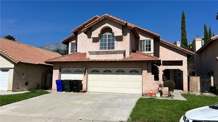 Bright and spacious 4-bedroom, 3-bath home located on a quiet cul-de-sac, 2mins drive to the Chaffey College, and 6mins drive to the Los Osos High School. South-facing entry brings abundant natural light. Open floor plan with high ceilings, hardwood floors, and a cozy living room with fireplace. All bedrooms upstairs, including a large primary suite with balcony and dual sinks. Private backyard with patio, perfect for relaxing or entertaining. Three-car garage and access to community pool, spa, and clubhouse. Convenient location and move-in ready!