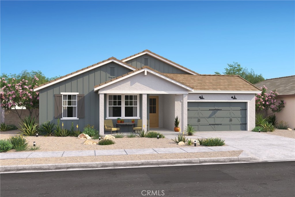 Welcome to Joshua Landing by K. Hovnanian Homes, where thoughtful design, quality craftsmanship, and modern comfort come together in the beautifully designed Barcelona plan. This spacious single-story home offers 4 bedrooms, 2 bathrooms, and a private home office, perfect for remote work, study, or creative space. Inspired by timeless Farmhouse style, the interior blends rustic charm with clean, contemporary finishes. The chef-inspired kitchen is the centerpiece of the home, featuring crisp white cabinetry with matte black hardware, elegant Steel Grey granite countertops, stainless-steel appliances, a corner pantry, and a large center island ideal for gathering and everyday living. Soaring vaulted ceilings elevate the open-concept great room, which flows effortlessly into the dining area and out to a covered patio and expansive backyard, perfect for entertaining or relaxing in the California sun. The luxurious Primary Suite is a true retreat with a spa-like bath showcasing a freestanding soaking tub, step-in shower, dual vanities, and an oversized walk-in closet. Luxury vinyl plank flooring throughout the main living areas, plush carpeting in the bedrooms, and designer tile in the bathrooms complete the look. Don’t miss your opportunity to own this exceptional home in the heart of Joshua Landing! ***Prices subject to change.