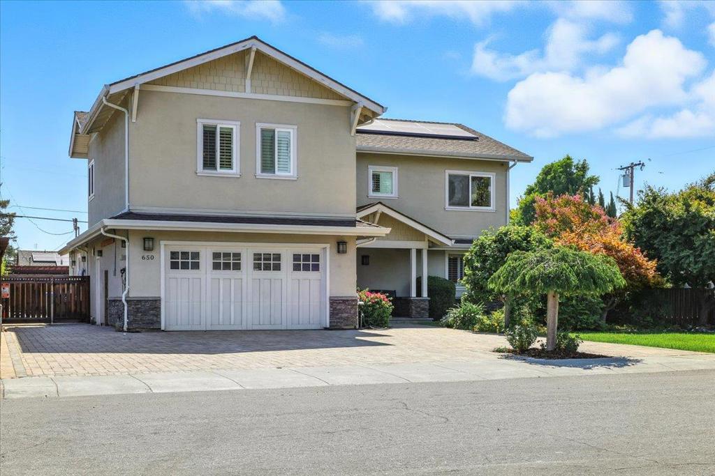 A 2-story home rebuilt in 2012, with a detached ADU is nestled in one of Cupertino's most desirable neighborhoods. Located near Santana Row, Westfield Valley Fair, Mitsuwa Market, & Apple Park, top/desirable private schools, Lynhaven Elem., Monroe Mid., & Del Mar. With easy access to Hwy 280, 880, & San Tomas Expressway, as well as premier shopping & dining. High ceiling, hardwood floors,& recessed lighting. The kitchen is equipped with stainless steel appliances, including a refrigerator, oven, microwave, range hood, dishwasher,& wine cooler, granite countertops, a two-tier kitchen island, white cabinetry, and a dry bar. Downstairs bedroom has ceiling fan, & a delightful carpeted playroom with a built-in rock wall, closet & mudroom bench. Upstairs, the primary suite has high vaulted ceilings, accent wall, chandelier, walk-in closet, & a luxurious bathroom with dual-sink vanity, marble countertop, frameless glass shower enclosure, jacuzzi tub, & water closet. Additional features include solar panels, a Tesla EV charger, dedicated laundry area, & a Swisstrax-finished 2-car garage with six large cabinets. The landscaped front yard features concrete brick pavers, while the backyard is designed with a raised deck, built-in gas BBQ, & firepit. This is ready to welcome you home.