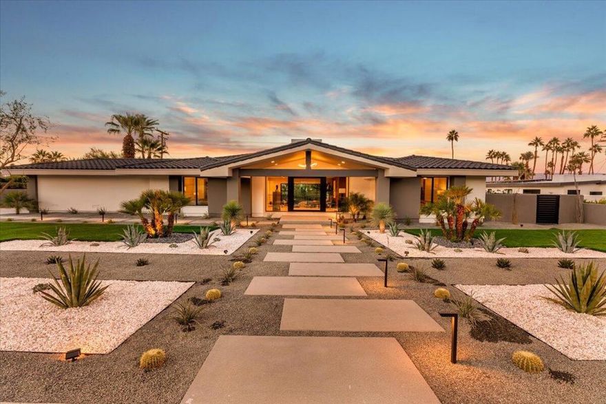 Rarely available 'new ' home in South Palm Desert - No HOA's!  Incredible high end finishes throughout.  - 4 bedroom and 4.5 baths plus den/study/office/5th bedroom.  Completely gutted and renovated from the studs-out. Incredible 180 degree unobstructed down valley views. 4 car garage plus off street parking. Enter through walls of glass and custom pivot front door, to a completely open floorplan. Walk out to the rear portion of the home through custom stackable glass slider to enjoy the entertainer's backyard, featuring a brand new pool/spa,  built in firepit, built in BBQ, and modern landscaping/hardscape. The master bedroom retreat is amazing, featuring masive, spa-like shower/wet area, custom  built ins, lighting and romantic, private  outside 'Zen' area with outdoor shower. Vaulted/high ceilings throughout the home and large formal picture frame windows that bring in great natural light. The kitchen features a large center island, custom cabinets, built in brand new Thermador appliances. Other notable features include : new windows and sliders, smooth drywall, new concrete hardscape ,  smooth exterior stucco, epoxy garage floor, custom walk-in showers, custom interior doors, recessed built in LED lighting throughout entire home, custom closet build outs, and acoustical Feature Walls .  Detached fully finished pool house /casita plus rarely available fully finished basement / family room / game room . Solar in place - Walking distance to prestigious El Paseo shopping and dining - Also located  within the award winning Washington Charter School district.