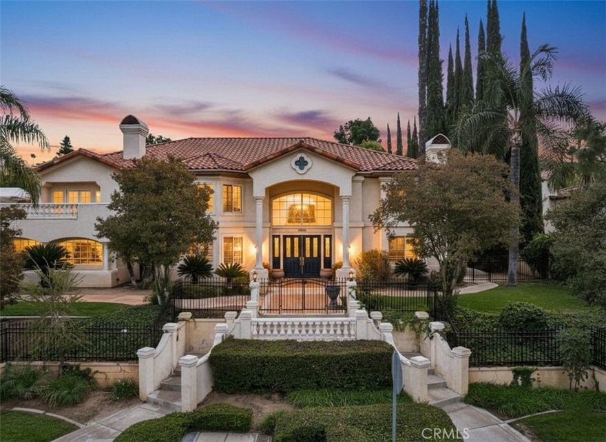 ALESSANDRO HEIGHTS- "WHITEGATE" NEIGHBORHOOD-  Stately custom Mediterranean style residence with captivating architectural features.  Great two level floorplan holds an ideal layout for large or multi-generational family living;  Main level:  Dramatic two story foyer with dual curvilinear staircases; Formal living room with fireplace and adjacent study/pool room with wet bar;  Large formal dining room;  Massive sunken family room with soaring ceiling and stone fireplace;  Adjacent to the family room is the gourmet island kitchen and breakfast nook with fireplace, dual conventional and microwave ovens, built-in range, two dishwashers, refrigerator, trash compactor and walk-in and butler's pantries; Off the lower level corridor is the guest bedroom with ensuite bath, powder room, large laundry room and the back stair leading to the primary suite end of the upper level.

Second Level:  Five additional bedrooms all with adjoining baths and walk-in closets including the secluded primary suite with sitting room and fireplace, opulent marble bath and walk-in closet.  The private backyard has a pool and spa, ample patio and decking for entertaining, built-in barbecue palapa and mature trees.  Property is completely fenced with driveway and pedestrian gates and cross fenced RV parking area.  Located in one quiet pocket of one of Riverside's most exclusive and sought after neighborhoods!