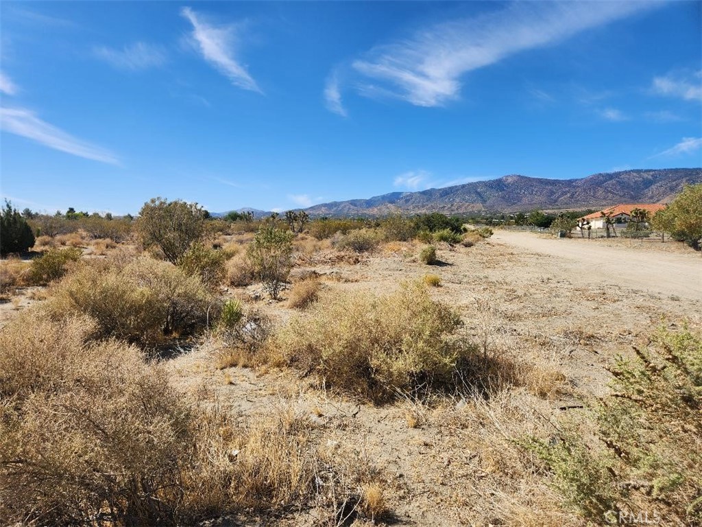 Excellent Corner lot with water and power available. Wonderful views of the mountains and desert! Easy access, located in the Snow Line School District.