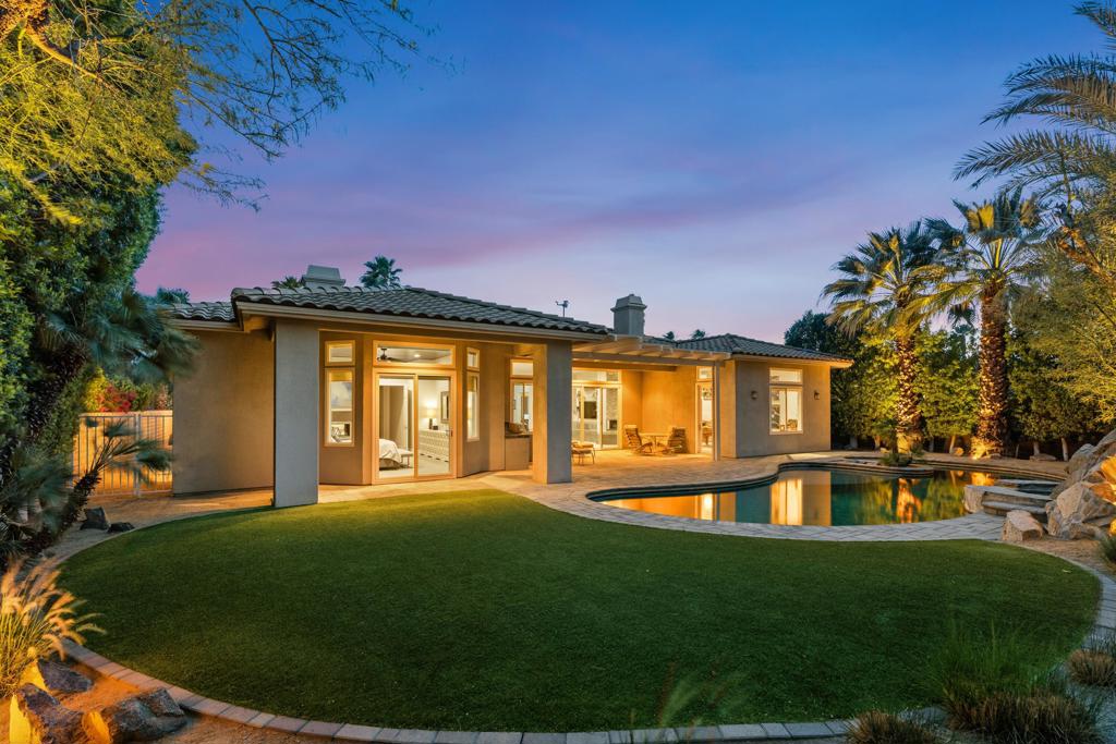Price Improvement! Don't miss your opportunity to own a custom home, upgraded in the highly sought-after Montecito community. Welcome to 6 Taylor in the exclusive Montecito neighborhood! This custom-built, 3-bedroom, 3.5 bathroom pool home, plus office, offers over 3,100 sq ft of ample living space and over $300K in beautiful upgrades! With OWNED SOLAR, you'll enjoy zero electricity bills. The home was rewired in 2018 when the new roof was installed.The modern kitchen features quartz countertops, black stainless steel appliances, and a large island. Enjoy peace of mind with a backup GENERATOR to avoid desert blackouts! An open concept with modern design, 12-foot ceilings, dual fireplaces, under-cabinet lighting, three mini-split A/C units, and custom built-ins. Three bedrooms feature ensuite bathrooms, perfect for guests. Tankless water heater & whole-house filtration system for efficiency! A spacious game room offering views of backyard pool & spa with a waterfall. The master features a custom tongue-and-groove ceiling, dual-sided fireplace connecting both the bedroom and bathroom, blackout shades, and dual vanities. Step outside to low-maintenance landscaping with pavers, turf, and a heated pool & spa. Additional perks include a 3-car garage, paid security system, and discounted golf at Desert Willow Golf Resort! This is an incredible opportunity to own a custom home in Montecito, offering exceptional value, low HOA's, and a prime location-just 10 MINUTES FROM EL PASEO!