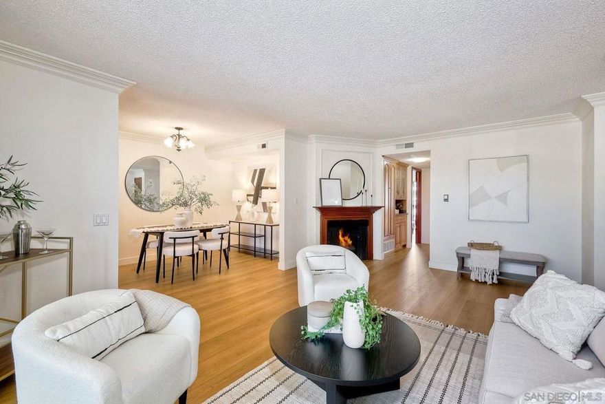 Discover Paradise in La Mesa! Rarely Available End Unit with Scenic Views of Mt. Helix! Discover the perfect blend of comfort, style & convenience in this beautifully upgraded 2-bedroom, 2-bath condo, tucked away in the tranquil, park-like community of La Mirianda. Enjoy peaceful waterfall features, lush landscaping, picturesque waterways w/ charming bridges, & mature trees—all just steps from your door. This inviting unit boasts fresh paint, brand-new wide-plank laminate flooring, new baseboards & two private balconies ideal for relaxing or entertaining. A cozy gas fireplace & central A/C & heating ensure year-round comfort. Elegant touches such as crown molding & genuine rosewood doors add warmth & character throughout the home. The upgraded kitchen & bathrooms feature granite countertops & rich, solid oak cabinetry—combining timeless beauty with everyday functionality. Complex offers a wide range of community amenities, including a sparkling pool, spa, clubhouse with pool table, fitness center & sauna, two large laundry facilities & ample guest parking. Location is unbeatable! Just minutes from Lake Murray’s scenic hiking, biking & fishing spots. Convenient access to SDSU, Grossmont College, Costco, CorePower Yoga, Grossmont Center, major freeways & only 5 minutes to vibrant downtown La Mesa. Additional features include 2 assigned parking spots - one is a covered carport w/ 2 spacious storage closets. Don’t miss this turnkey opportunity to live in one of La Mesa’s most desirable communities—where natural beauty meets modern convenience. VA Approved for eligible buyers!