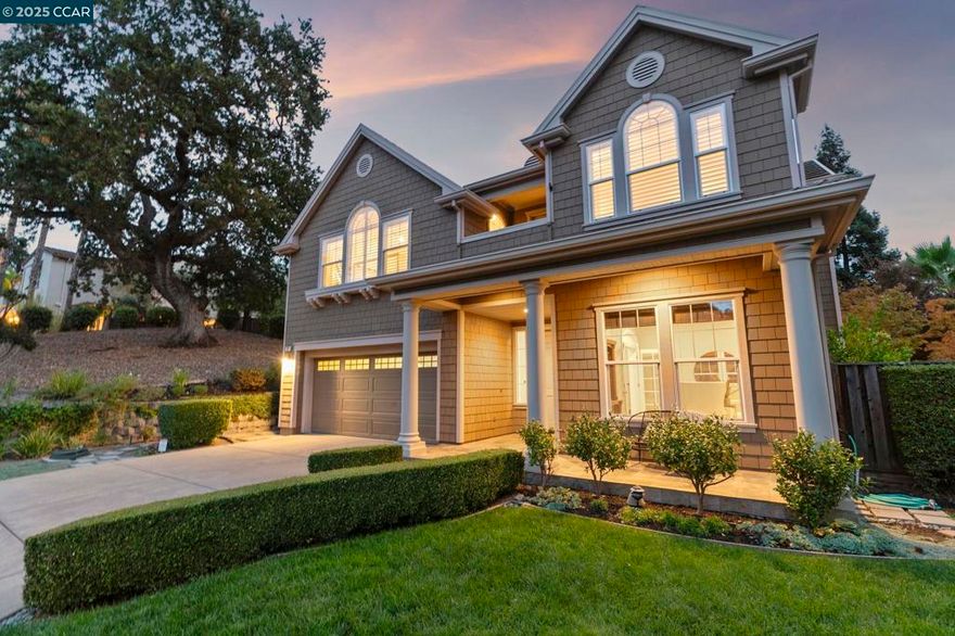 Perched on a prime cul-de-sac in the coveted Stone Valley Oaks neighborhood, this meticulously maintained & stunning home exudes East Coast charm. Set on half an acre of beautifully landscaped grounds, it's framed by a majestic Oak tree, offering a picturesque setting. The home features high ceilings, light & bright, open floor plan with 4 spacious bedrooms, 3.5 baths, a dedicated office on the main floor, spacious primary suite w/retreat for in-home gym or flex space. One en suite bed w/bath. 2 additional spacious bedrooms share a bathroom. Chef's kitchen is a showstopper w/ Cherrywood cabinetry, SS appliances, center island & natural stone countertops, all seamlessly flowing into the adjacent family room with fireplace and walls of windows. Formal dining room w/French doors to a cozy courtyard w/fountain. An entertainer's dream backyard boasting a sparkling pool & waterfall, large grassy play areas, multiple patios, BBQ area, mature landscaping, and a trellis-covered dining area. The lush, expansive & private backyard invites endless possibilities for outdoor enjoyment. This property embodies the essence of California-style living, with nearby opportunities for hiking and biking. Close to top-rated SRVUSD schools, just minutes to Monte Vista High School, shopping & restaurants.