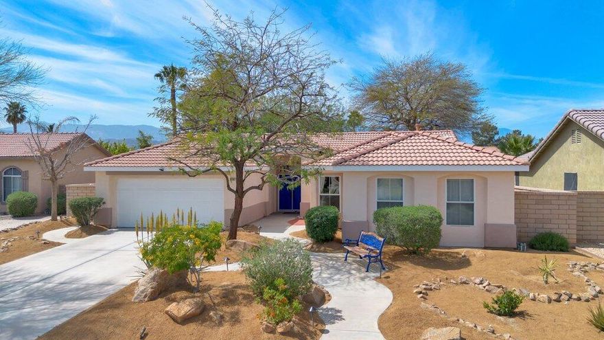 4 Bedroom, 2 Bathroom, in North Palm Desert for under $600K!  This home is a must see, extremely clean and well cared for.  Several recent upgrades, including new paint in several rooms, epoxied garage floor with new led lights, new landscape ground cover and more.  Kitchen has lots of cabinets, apron sink, large area for custom fridge/freezer and lots of counter-space.  Front and back yard fully landscaped.  Backyard is very peaceful with raised wooden deck, 2 large canopy covers, large shed, wonderful garden and large dog/animal area.  This home has been appraised and priced to sell!  Extra bonus is another family room/office/ kids area located next to the 3 bedrooms.