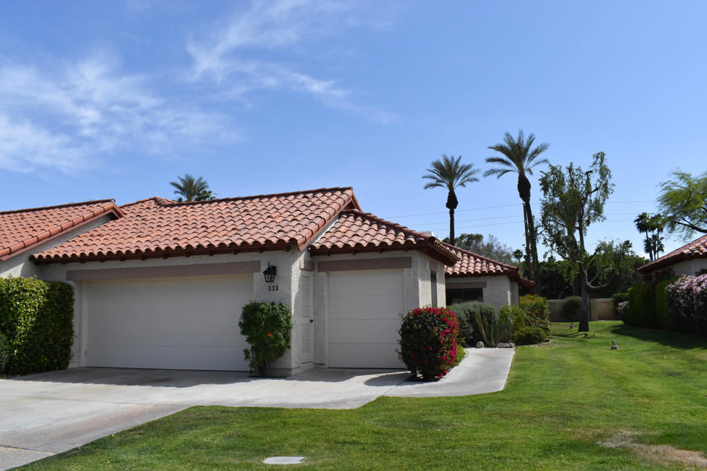 This is the most desirable section, with that early California look, cottage like, Single Story two full bedrooms two full baths, two car plus garage, in Desert Falls CC, located in the heart of Palm Desert. NEW King size bed in each bedroom, newer refrigerator, new dishwasher, sweet as pie! Walking distance to our Health & Fitness Ctr, offering tennis & famous pickle ball! The Club and championship golf course is available on a pay as you dine or play basis. Also, they offer great golf deals.Private Park like setting with large back patio. Offers much privacy. Pool across the street. Lush grounds, beautiful for taking walks, or biking!SCROLL thru all the photos! Call now for your private tour! Looking for an Annual Lease at this price, plus utilities.This is a terrific property!
