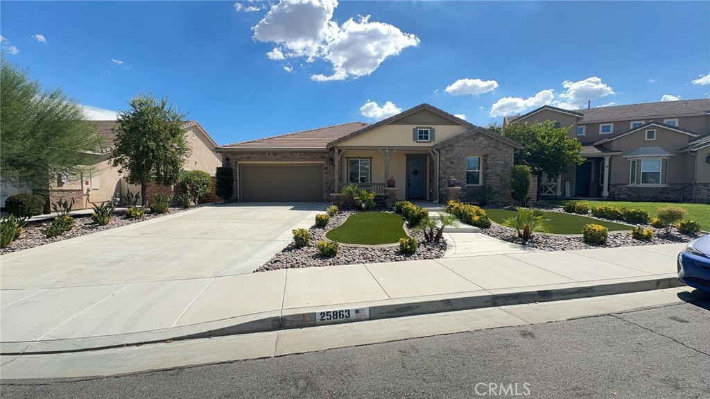 Gorgeous Single-Story Home with Private Next-Gen Suite in Audie Murphy Ranch! Step inside this stunning home and be greeted by soaring ceilings, luxury vinyl plank flooring, and a versatile front room perfect for a formal living area or office. The open-concept kitchen is a showstopper, featuring a spacious center island with seating, granite countertops, under-cabinet lighting, pendant fixtures, and black-and-stainless appliances—including a refrigerator. The kitchen flows seamlessly into the living room with a cozy fireplace and direct access to the back patio for true indoor/outdoor living.
The spacious primary suite offers dual walk-in closets and a spa-like ensuite with dual sinks, a soaking tub, separate shower, and privacy door. The attached Next-Gen Suite provides its own private living space with a kitchenette, bedroom, and full bath—perfect for multi-generational living or long-term guests. Secondary bedrooms and an additional full bath are thoughtfully designed for comfort. Step outside to your entertainer’s dream backyard featuring low-maintenance landscaping, a covered patio, and a built-in BBQ island. Additional highlights include an open layout, recessed lighting, ceiling fans, neutral designer paint, and huge energy savings with solar! Centrally located near shopping, schools, restaurant and freeway. Located in the highly desirable Audie Murphy Ranch, you’ll enjoy resort-style amenities—including pools, spa, sports parks, playgrounds, scenic walking trails, and a clubhouse.