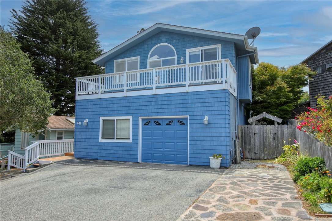 Welcome to 646 Worcester Drive! Located on Park Hill, this is arguably one of the most desired neighborhoods in Cambria. This ideally located house is close to Fiscalini Ranch, Shamel park and multiple beach accesses. The home features 2 guest bedrooms downstairs, one 3/4 bathroom and a bonus room. Upstairs you will find the primary bedroom, another 3/4 bathroom, the living room with vaulted ceilings, a dining area and kitchen. Both bathrooms have been tastefully updated as well as the wood floors upstairs and in the bonus room. From the living room there is a large deck that has views of downtown, and all the natural wildlife that is a great perk of living in Cambria. The primary bedroom has a smaller deck off the back of the house that offers more views. The multiple skylights throughout offer tons of natural light. In the living room there is a beautiful fireplace ideal for the cold and foggy days we get living here on the coast. Make this place yours!