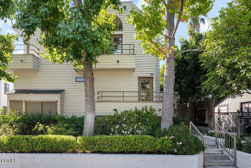 There is much to love about this end-unit 2 BR/2.5 BA townhome located just east of the South Lake Shopping area and just north of Caltech. This charming townhome features abundant natural light, hardwood floors throughout, has a spacious living room/dining area with a handsome fireplace and is open to the inviting kitchen with quartz counters, tile backsplash, stainless steel appliances, built in shelves and convenient breakfast bar. There is a nice front patio perfect for grilling and gardening and another balcony as well on this level. You will also find a handy powder room and direct access to the attached two car garage with laundry hook-ups. Upstairs is the generous primary suite with vaulted ceilings, 2 large closets, another balcony and attached bathroom. There is an additional ensuite with a balcony and lots of built-in cabinets on the landing outside both bedrooms. This property has been well loved and recently painted throughout. In this location you are close to shopping, dining, multiple entertainment and transportation options and just a half block away from the annual Rose Parade! This is a great opportunity to live in a great and convenient location in the desirable city of Pasadena.  Come and check this one out right away!