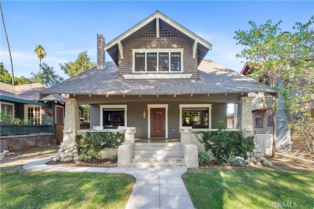 If you’ve ever romanticized the idea of owning a historic home but feared the cost burden of updating it, 4485 6th Street is the perfect home for you! This 1914 Craftsman home designed by G. Stanley Wilson, Riverside’s most prolific architect, exudes charm and functionality and sits on an idyllic tree-lined street in the Colony Heights Historic District of Riverside. Greeted by an inviting front porch that begs for Sunday coffee lounging, as you enter you are welcomed by an open and easy-flowing floorplan adorned in natural light from numerous windows and gorgeous wood elements, classic of Craftsman homes. This home offers just under 2,300 sqft with 3 bedrooms, 2.5 bathrooms, oversized living and dining rooms, a downstairs parlor/office/family room, a spacious kitchen with adjoining butler's pantry and laundry/mudroom, and a fully accessible basement. A special feature of this home is that two of the of the three bedrooms have ensuite bathrooms, making an option for two primaries. All closets are walk-in and sizeable. Since assuming stewardship of this beautiful home, the current owners have spared no expense in restoring its integrity. Some of these improvements include: a seismic foundation retrofit with all new reinforced concrete sister and retaining walls (2018); a whole house electrical rewire including CAT-6 wiring, new 200amps panel including grounding and bonding, and all new light fixtures and ceiling fans throughout (2023); a complete copper repipe and new tankless water heater with recirculation system (2023); HVAC replacement with Lennox 18 SEER AC (2023); a complete interior repaint (2023, 2025); kitchen upgrades including new gorgeous soapstone counters, new Fireclay Tile backsplashes, new enameled cast iron farm sink and new faucet, some new cabinets and appliances, and refinishing of the wood flooring (2023-2025); a new period specific utility sink and faucet and new Forbo Marmoleum custom checkerboard floor in laundry/mudroom (2023); and a complete drought-friendly relandscaping of the backyard including flagstone hardscape, new sod, and automatic sprinklers with Rachio Smart Sprinkler controller and more (2018-2025). All visible upgrades have been made to maintain the look of the era. This home sits on a 7,841 sqft lot with alley access and a detached garage at the rear of the property. A true gem located just blocks from the heart of Riverside’s Arts & Culture District, where numerous eateries and activities are abuzz. A must see!
