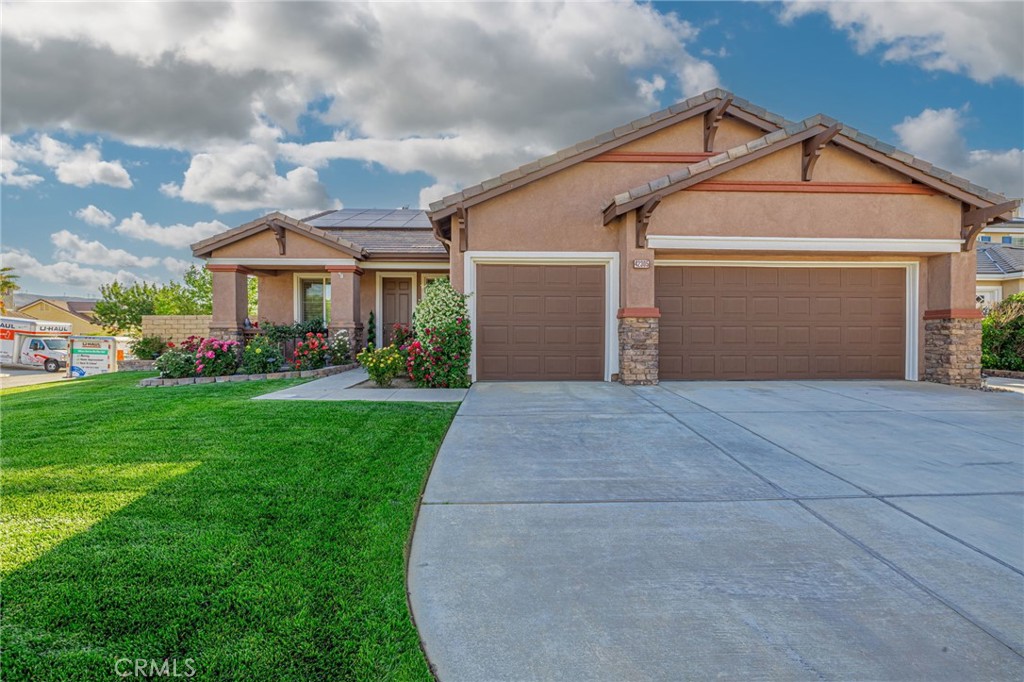 The perfect efficient family home featuring PAID OFF SOLAR PANELS, BONUS ROOM AND POOL. Complete with gorgeous mature and fully landscaped back yard cypress trees provide privacy, rose garden and shed. Home features wood-look laminate flooring and carpet, plantation shutters throughout, Wallbox electrical vehicle charging station, and 3-car garage. This move-in ready home won't last. Owner is licensed to sell real estate. Agent is related to owner.