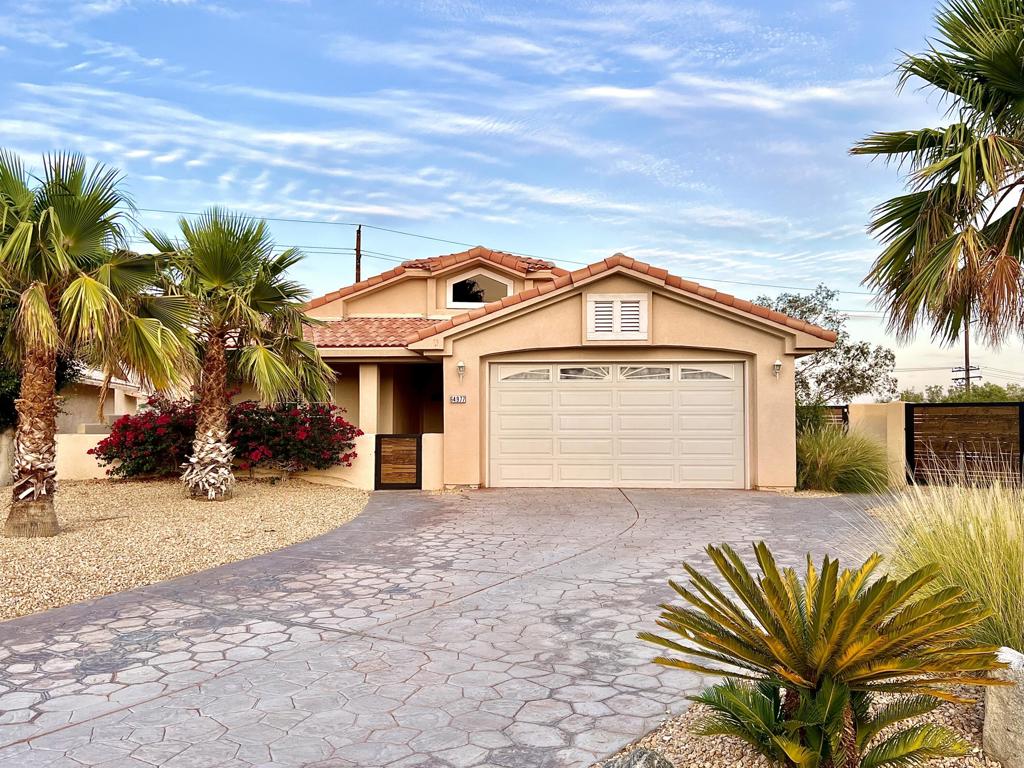 POOL LOVERS, this desert retreat is priced to rent within the best in class neighborhood of Mission Lakes Country Club. Located just 15 minutes from downtown Palm Springs! This semi-custom home is nestled in a quiet upgraded cul-de-sac on a jumbo sized recently redesigned low maintenance lot. Vaulted ceilings and open floor plan seamlessly transition to an Entertainer's Backyard with a brand new sparkling heated pool and spa. Resort style living at its finest with numerous recent upgrades including slate tile throughout the whole house. New HVAC unit and thermostat. Oversized Master bedroom with patio access that includes Jacuzzi soaking tub with separate shower and walk in closet. Stainless Steel Appliances with granite counters grace the kitchen. Gas burning fire pit area and direct gas line for BBQ. If truly looking for that hidden jewel in the desert call me today. All furniture and appliances are included.