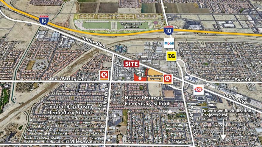 Ideal for apartments 20 to 40 du/ac. Corner parcel, adjacent to Best Western Hotel & Arabian Gardens Mobile Home Park & neighborhood commercial uses. Two miles from History Downtown Indio, where the revitalization effort has attracted new projects like Skyline at Bliss, a 64-unit mixed use apartment project, several new restaurants, College of the Desert's 67,000 SF $75M expansion, an amphitheater, new city hall and library, and more. Indio is the largest city in the Coachella Valley. Indio is known as the City of Festivals, is home to the renowned Coachella Music Festival, Stagecoach Festival & Desert Trip. Indio is pro-growth and welcoming to new development. *Brochure can be downloadable in the 'Document' tab.