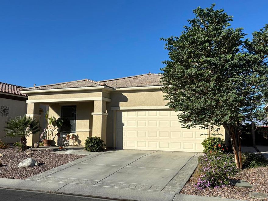 Professional photography coming soon! Popular Hideaway model that has been beautifully maintained and is offered for LONG TERM LEASE. This home features 2 bedrooms, 2 bathrooms, plus a versatile den-ideal for an office, guest room, or hobby space. An open floor plan with large windows to frame the panoramic mountain views. The chef's kitchen with island seating and full dining area makes entertaining guests a breeze. Ceramic tile flooring throughout with the exception of the bedrooms. The separate laundry room has built-in cabinets. There is a 2-car attached garage. The private backyard provides a desert retreat complete with recently updated low maintenance landscaping, a fountain and artificial grass. Located in the desirable gated 55+ community of Sun City Shadow Hills. Among the many amenities are 2 golf courses, indoor and outdoor swimming pools and spas. State-of-the-art fitness centers, tennis, bocce ball, pickle ball courts and over 50 social clubs. The home will be available after November 10th and is offered unfurnished. A pet considered upon approval. Close to shopping, dining, entertainment, casinos and a short drive to PS Airport. Easy access to I10 freeway. Don't wait to make this your new desert home!