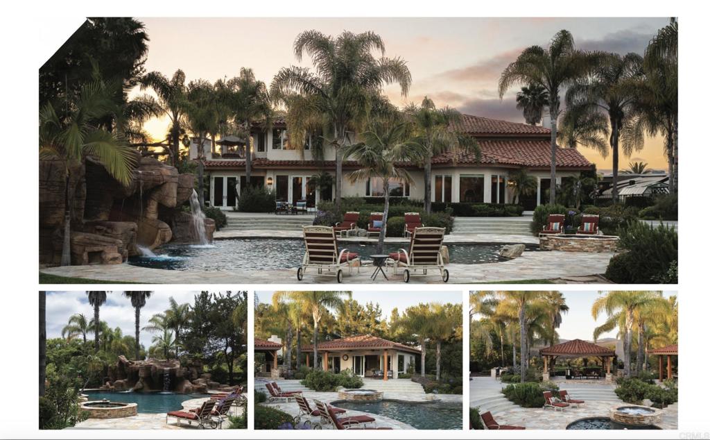 Welcome to your dream home in the prestigious gated community of Copper Creek Estates. This stunning Olivenhain estate spans over 2 private acres, offering breathtaking panoramic views and unparalleled serenity. The meticulously designed main residence features up to 6 bedrooms, 4.5 baths encompassing 5,356 sq. ft. of luxurious living space. Along with a separate 750 sq. ft. 1-bedroom, 1-bath casita with a full kitchen completes the estate, bringing the total to an impressive 6,106 sq. ft. of refined elegance. Step into the ultimate entertainer’s paradise, boasting a magnificent backyard with a custom pool featuring a cave and cascading waterfalls. Relax under the covered outdoor pavilion equipped with a built-in BBQ, TV, and fireplace, perfect for gatherings year-round. Stroll through your private gardens, tend to plants in your greenhouse and vegetable grow boxes, and enjoy the convenience of a 4-car garage with a Tesla battery wall and charger, plus ample RV/boat parking. With owned solar, this home is as efficient as it is spectacular. This is more than a home—it’s a sanctuary, where luxury, beauty, and functionality converge. Come and experience the lifestyle you’ve always dreamed of.