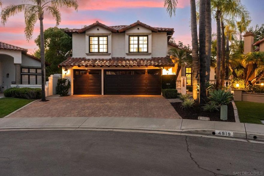 An exceptional Sonoma home tucked away at the very end of a quiet cul-de-sac in one of Carmel Valley’s most desirable neighborhoods. Ideally located just minutes from award-winning, top-rated schools, this property also offers quick access to Del Mar Highlands Town Center, One Paseo’s vibrant dining and shopping, and nearby freeways for an easy coastal commute. The expansive backyard is designed with resort-style amenities to make everyday living feel like a vacation—enjoy a solar-pool w/ slide, and spa, evenings around the fire pit, and a built-in grill area that make entertaining effortless year-round. Inside, the residence blends comfort, functionality, and timeless design. A family-style kitchen flows seamlessly into casual living areas, while formal living and dining rooms accented with rich hardwood floors provide space for gatherings. The highly desirable floor plan includes a full bedroom and bathroom downstairs, perfect for guests, in-laws, or a private office. Upstairs, four generously sized bedrooms create flexibility for family, work, or hobbies. Lovingly maintained, this home has been thoughtfully updated with a newer roof (& warranty), dual A/C units, and modern appliances, ensuring peace of mind. Whether relaxing poolside, gathering around the fire pit, or exploring nearby shopping, dining, and coastal amenities, this home truly captures the essence of Carmel Valley living. Don’t miss this rare opportunity to own a residence that blends timeless design, and an unbeatable location.