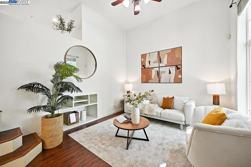 Welcome to this charming 3-bedroom, 2.5-bathroom townhome located in the heart of Dublin with unbeatable location! Spanning 1,401 sq ft. High ceiling in Living room, Hardwood floor throughout, Recently upgraded kitchen with full ceramic backsplash. Kitchen is open layout with newer stainless steel appliances.  Spacious and sunny everywhere. New tile flooring in all bathrooms. Vaulted ceiling in master bedroom, open and inviting. Dual vanity in spacious master bedroom with a large walk in closet. Side by side garage. Walking to community pool and spa.  Prime location in Dublin, walking to new High School-Emerald High and plaza with restaurants and shops. Minutes away from major freeways (680 and 580), making commuting a breeze. Enjoy walking distances to an abundant dining options, parks, and shopping centers. No rental restriction. This is the perfect opportunity to live in one of Dublin's most sought-after neighborhoods.