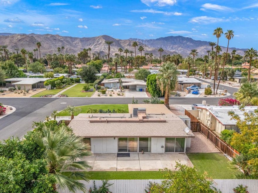 Mad for Mid Century? Here is your opportunity to reside in Tierra Del Sol! Conveniently located on Bob Hope drive, minutes from The River and Eisenhower Hospital. Single family detached character home with 2 Suites. Beam ceilings, refreshed kitchen with island . Dining ell with panoramic south mountain views, spacious living area. Primary and secondary suites on opposite sides of living area. Very large enclosed rear yard, with dog run/enclosed area, extra large patio, nicely landscaped with southern mountain views. Detached laundry room with storage, two additional storage areas and oversized 2 car carport and extra long driveway. Housing Provider is open to 2 pets with additional pet security deposit. Rent includes Gardener and access to community pool, located across the street from home.Set in the heart of Rancho Mirage, this property offers a serene and private setting, yet remains conveniently accessible to all the vibrant attractions the area has to offer.