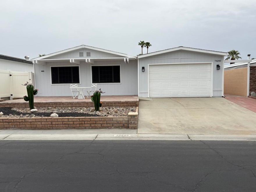 This home has been beautifully remodeled.  Dual pane windows large living space.  This is a rare split floorplan with two rooms separate from the premier suite.  In addition, there is an additional living space with a storage / closet and a craft room/man cave.  The garage has additional storage space for any extra items.  This is a must see to appreciate the home.  Palm Desert Greens is a 55+ community with low HOA dues that includes Golf, WI-FI, Spectrum TV, and Trash pick up.  Multiple clubs are available to join.  In addition, a restaurant and pro shop are on site.  Come see our wonderful community today.
