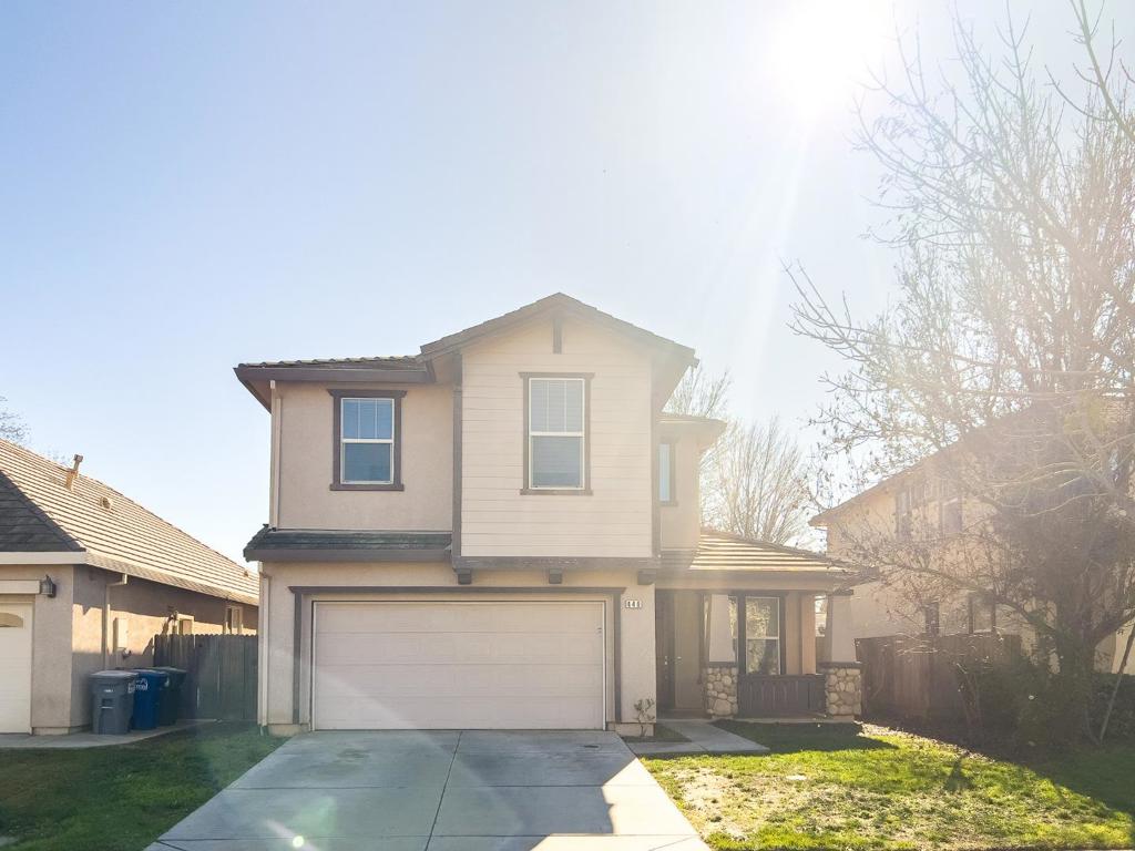Discover this charming, move-in ready home nestled in a desirable Merced neighborhood. Upstairs, youll find four comfortable bedrooms and two full bathrooms, while a convenient half bath is located downstairs for guests. The open kitchen features stylish tile countertops and flows effortlessly into the dining and family roomperfect for gatherings. Relax by the fireplace or enjoy the view of the beautifully landscaped yards, front and back. Thoughtful details like ceiling fans, plenty of natural light, and an upstairs washer and dryer make everyday living easy. The spacious master bath includes dual sinks for extra convenience. Ideally located, this home is within walking distance to parks and the UC Merced Cat Track Bus Stop, plus its just a short drive to the hospital, UC Merced, and Merced College. Experience comfort, convenience, and curb appealall in one beautiful package!